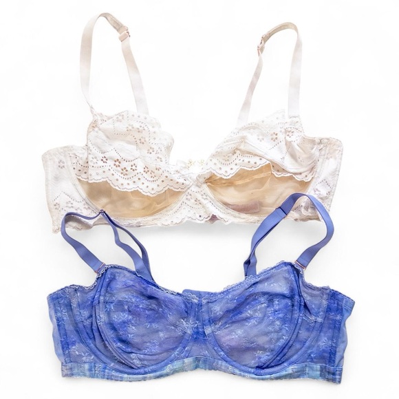 Balconette Lace Bra Set in White and Purple - Picture 1 of 5